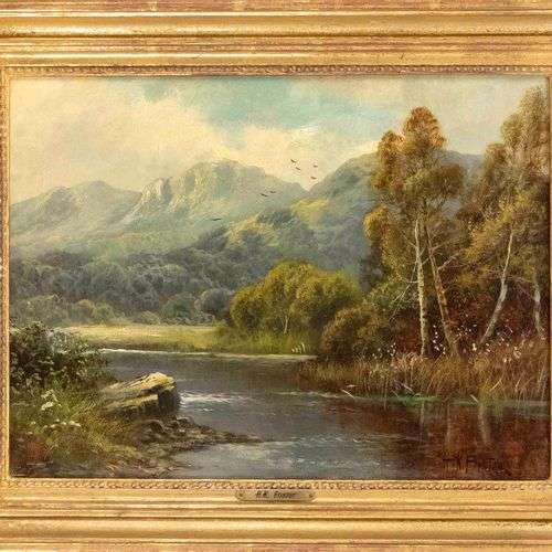 H. K. Forster, British painter c. 1900, autumnal water lands...