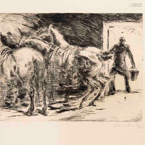 Hans Meid (1883-1957), Horse stable, etching, 1912/13, signe...