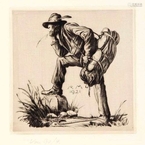 Richard Müller (1874-1954), ''The Wanderer'', etching, monog...