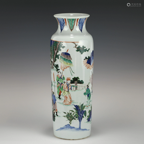 MING WUCAI LANDSCAPE ELEPHANT LEG VASE