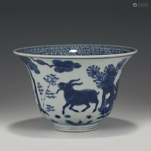 JIAJING BLUE & WHITE GOAT PORCELAIN BOWL