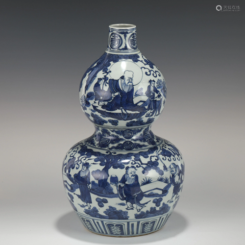 WANLI BLUE & WHITE FIGURINE GROUD BOTTLE VASE