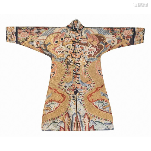 18TH/19TH C. DOUBLE DRAGON EMBROIDERY IMPERIAL SILK