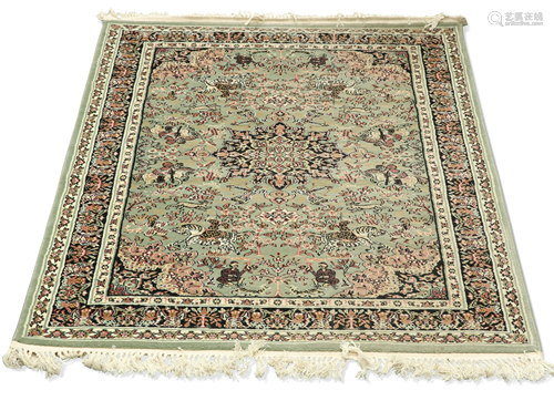 A TURKISH HAND-KNOTTED SHIRAZ RUG, the green field with