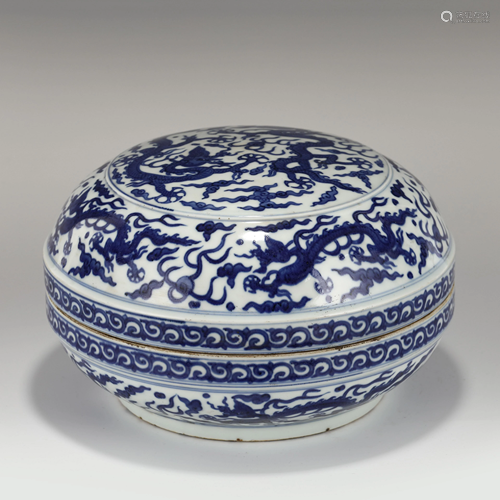 JIAJING BLUE & WHITE DRAGON PORCELAIN ROUND BOX