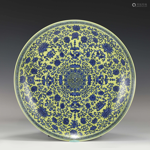 QIANLONG BLUE & YELLOW FLORI PORCELAIN PLATE