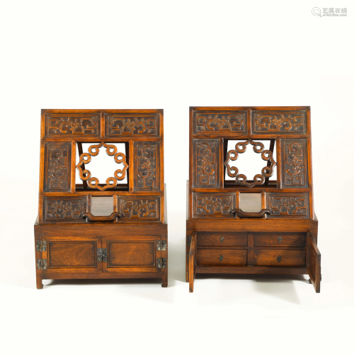PAIR HUANGHUALI OPEN WORKS CARVED DRESSING CASES