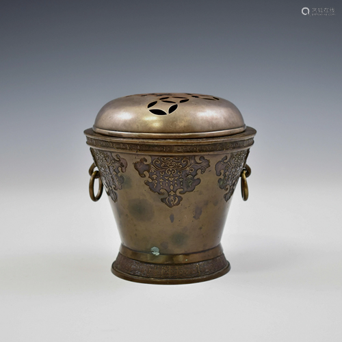 ANTIQUE CHINESE BRONZE LIDDED CENSER