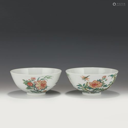 YONGZHENG FAMILLE ROSE PEONY PORCELAIN BOWLS