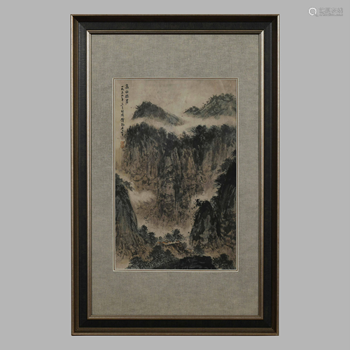 FU BAOSHI FRAMED LANDSCAPE PAINTING