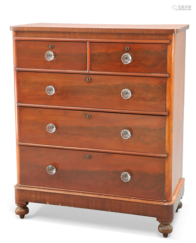 A VICTORIAN MAHOGANY CHEST OF DRAWERS, the rectangular