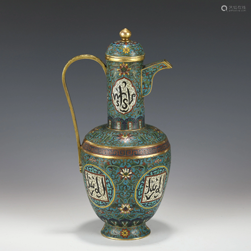 QIANLONG CLOISONNE BRONZE WINE POT