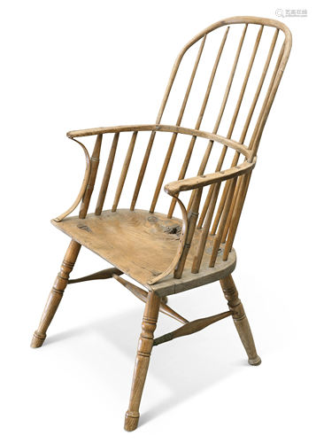 A PRIMITIVE ELM STICK-BACK WINDSOR CHAIR, 19TH CENTURY,