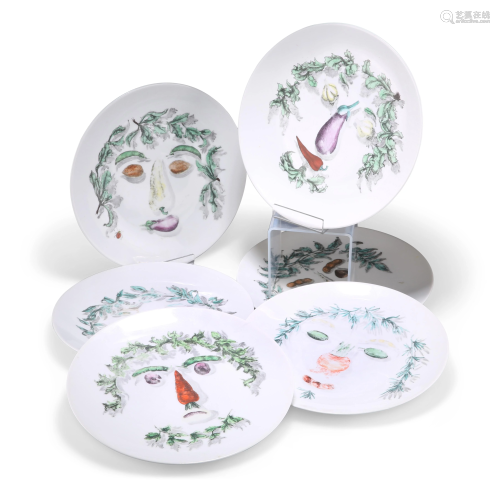 PIERO FORNASETTI, A SET OF SIX PORCELAIN ARCIMBOLDESCA