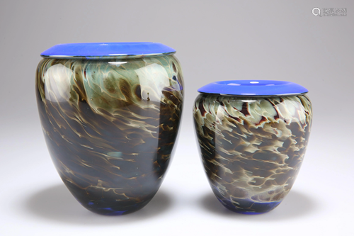 TWO WILL SHAKSPEARE STUDIO GLASS VASES, each of