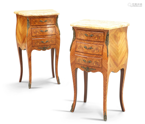 A PAIR OF FRENCH FLORAL MARQUETRY AND KINGWOOD MAR…