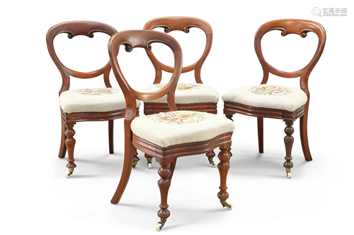 A SET OF FOUR VICTORIAN MAHOGANY BALLOON-BACK DINING