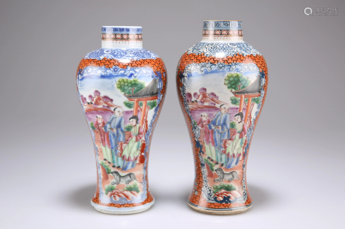 A NEAR PAIR OF CHINESE PORCELAIN VASES, of baluster