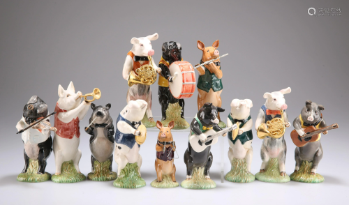 A BESWICK TWELVE-PIECE PIG BAND, including two special