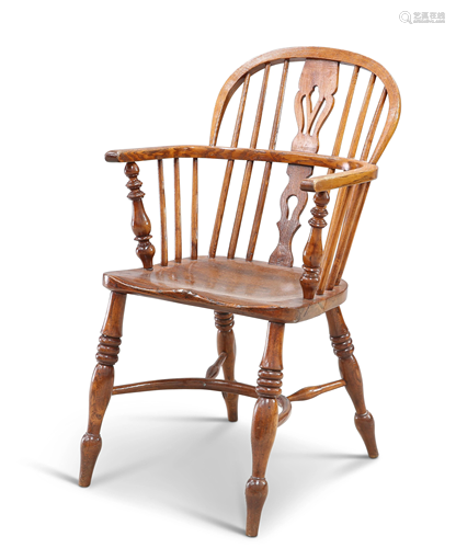 A 19TH CENTURY ELM AND OAK WINDSOR CHAIR, with