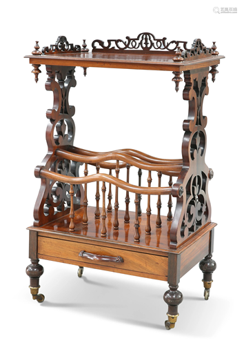 A 19TH CENTURY ROSEWOOD CANTERBURY WHAT-NOT, the