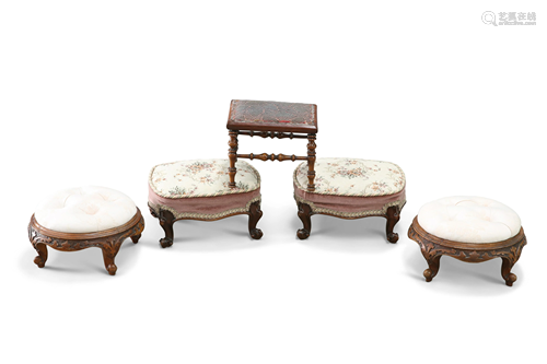 TWO PAIRS OF VICTORIAN FOOTSTOOLS, together with A