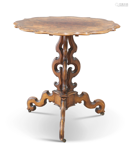 A VICTORIAN BURR WALNUT OCCASIONAL TABLE, the shaped