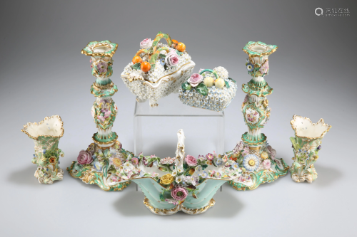 A GROUP OF FLORAL ENCRUSTED PORCELAIN, including a
