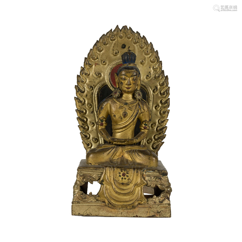 QING GILT BRONZE AMITABHA BUDDHA & TORANA