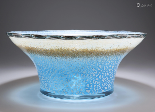 A LARGE CONTEMPORARY ART GLASS BOWL, flared circular