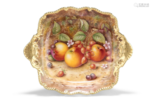 A ROYAL WORCESTER FRUIT PAINTED TUDOR TRAY, signed by