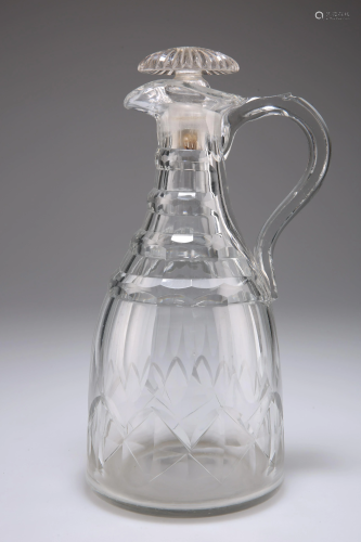 A GEORGIAN CUT-GLASS CLARET JUG, with facet-cut