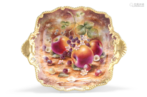 A ROYAL WORCESTER FRUIT PAINTED TUDOR TRAY, signed by