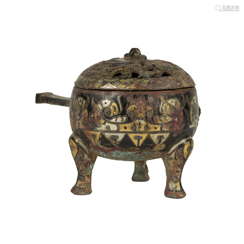 HAN DYNASTY GILT SILVER BRONZE HAND WARMER