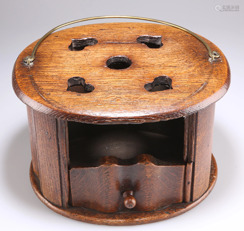 A 19TH CENTURY DUTCH OAK CARRIAGE FOOT WARMER,