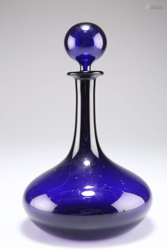 AN EARLY 19TH CENTURY BRISTOL BLUE GLASS DECANTER AND