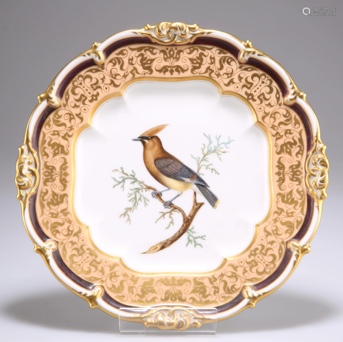 A FINE PARIS PORCELAIN ORNITHOLOGICAL PLATE BY EDOUARD