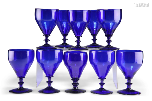 A GROUP OF TEN EARLY 19TH CENTURY BRISTOL BLUE GLASS
