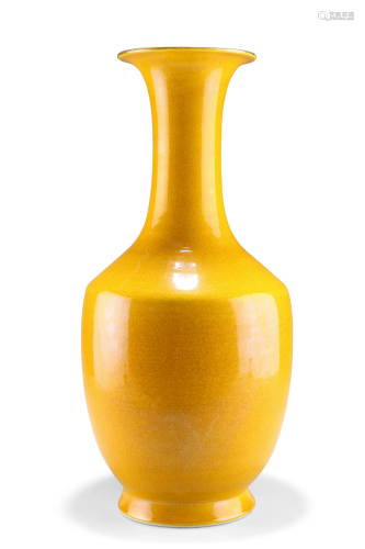 A LARGE CHINESE OCHRE GLAZED PORCELAIN VASE, bottle