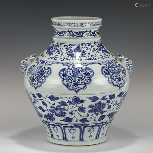 YUAN DYNASTY BLUE & WHITE FLORAL PORCELAIN JAR