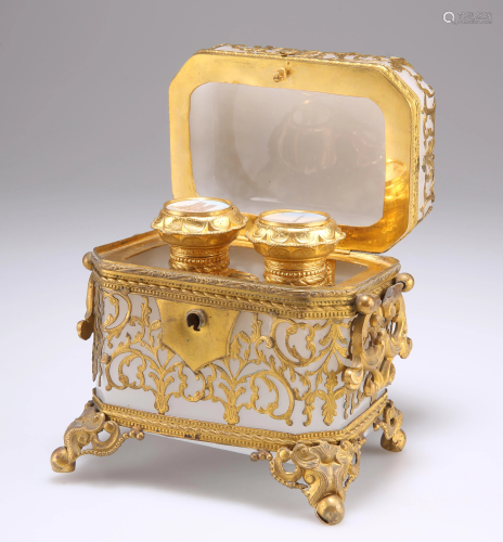A CONTINENTAL GILT-METAL MOUNTED OPALINE GLASS SCENT