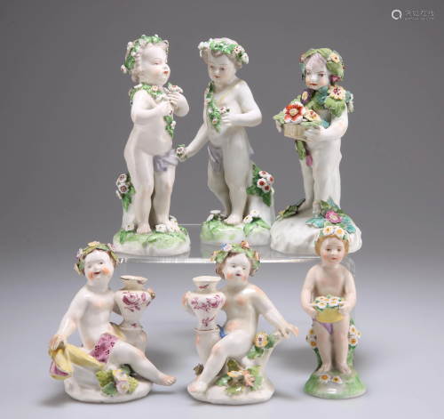 A COLLECTION OF SIX PORCELAIN PUTTI FIGURES, 18TH