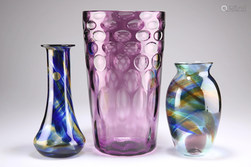 A RICHARDSONS AMETHYST OPTIC GLASS VASE, flared