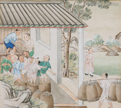 CHINESE SCHOOL, THE TEA PACKERS, watercolour heightened