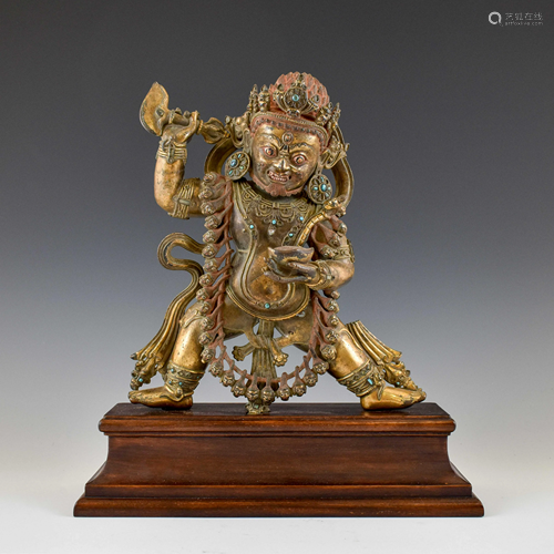 MING GILT BRONZE BUDDHA DEITY ACHALA ON STAND