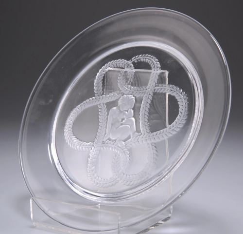 LALIQUE, A GLASS DISH, etched with central figure of a