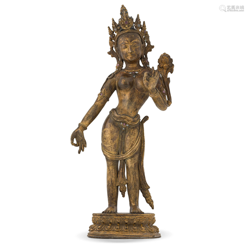 MING GILT BRONZE BUDDHA STANDING SHRISTHIKANTHA