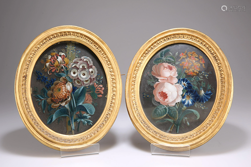 CONTINENTAL SCHOOL, FLORAL STUDIES, A PAIR, reverse