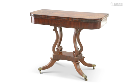 A REGENCY MAHOGANY FOLDOVER CARD TABLE, the rounded