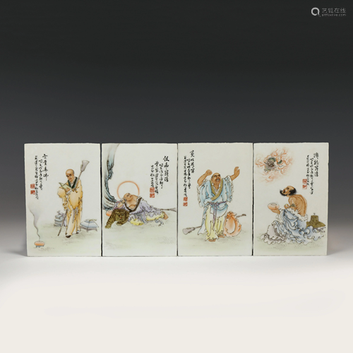 SET OF 4 REPUBLIC PERIOD PORCELAIN PAINTINGS